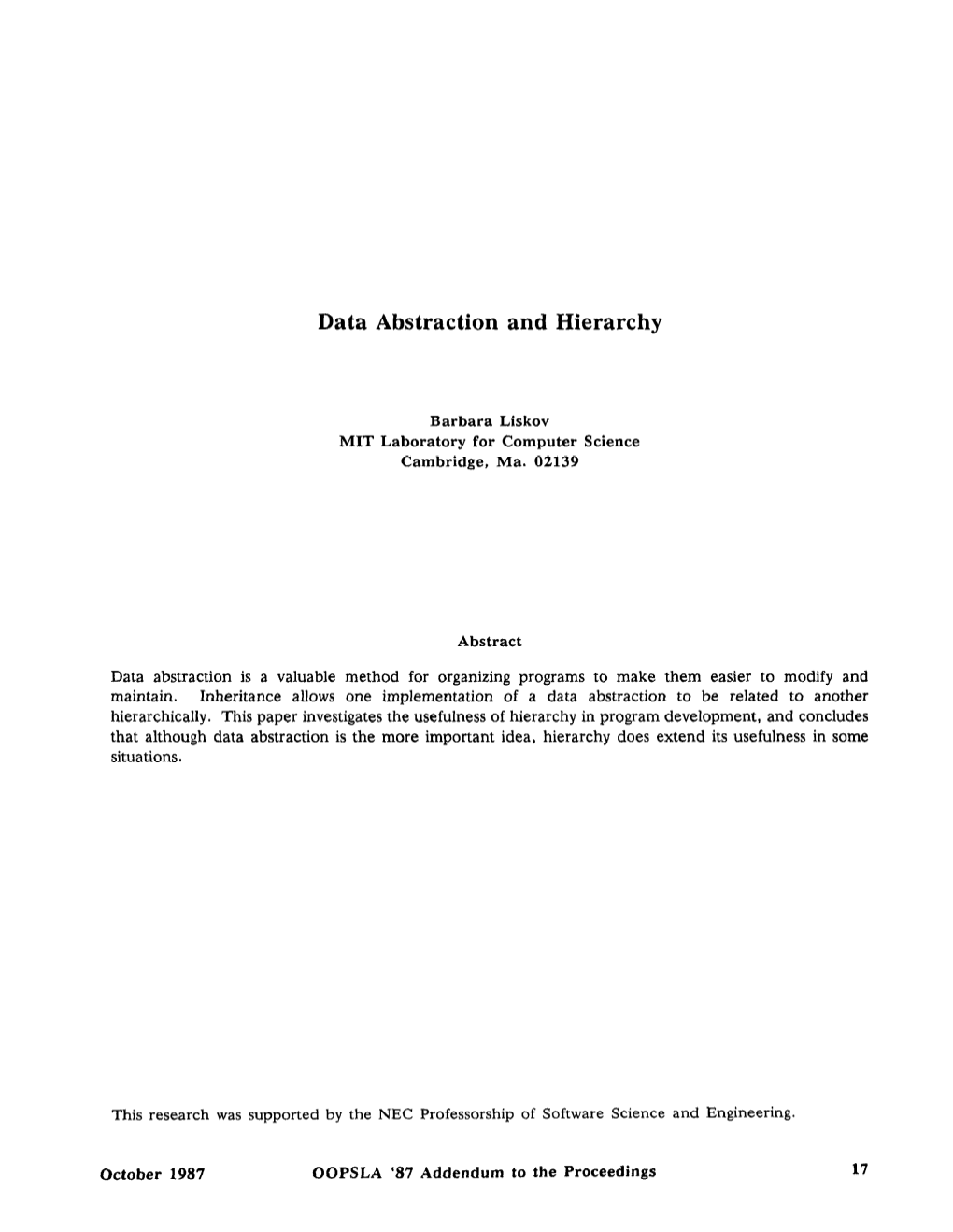 Data Abstraction and Hierarchy