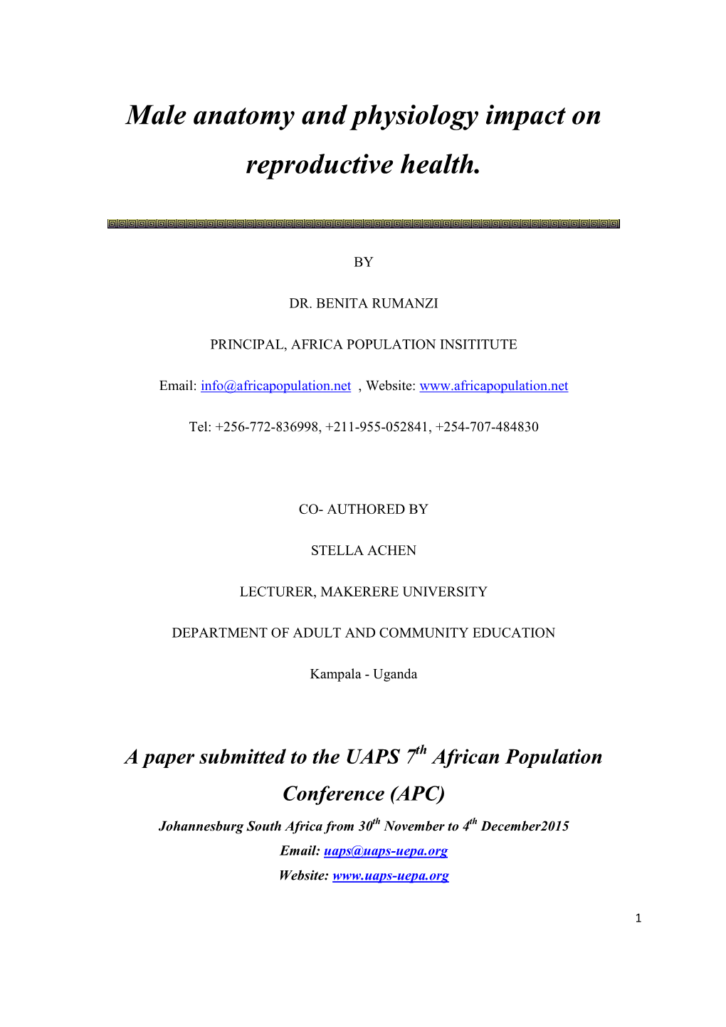 Male Anatomy and Physiology Impact on Reproductive Health