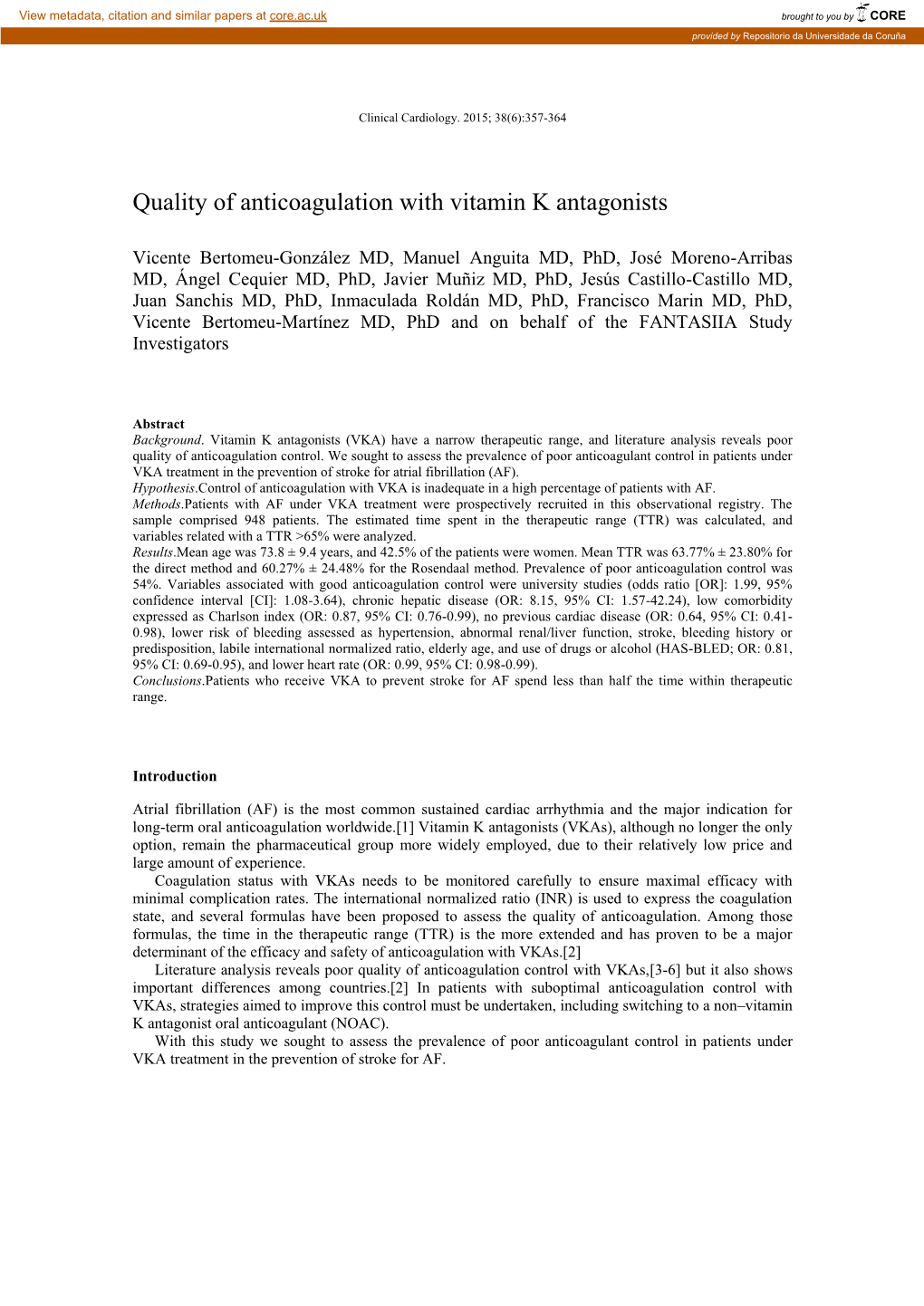 Quality of Anticoagulation with Vitamin K Antagonists