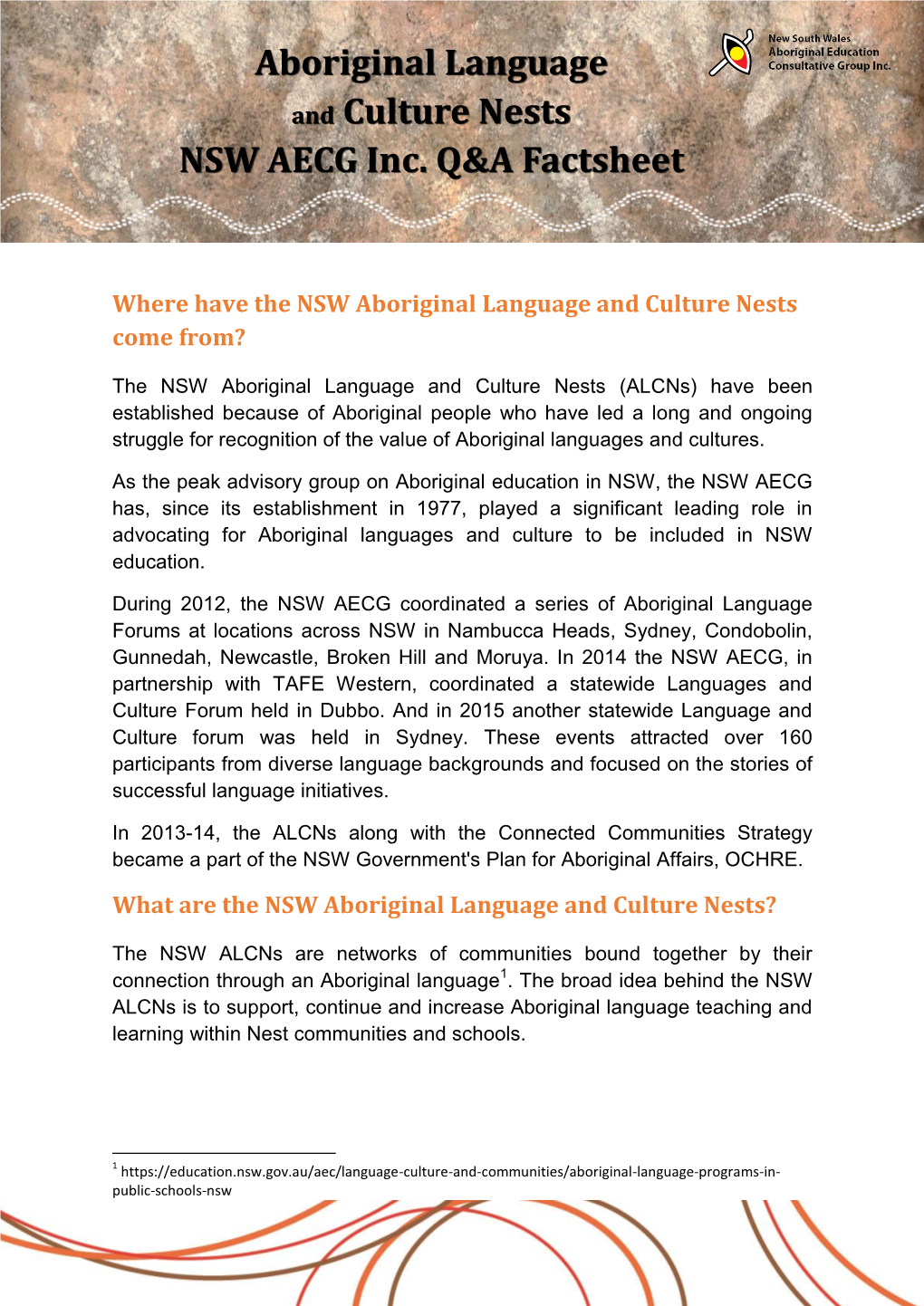Aboriginal Language and Culture Nests NSW AECG Inc. Q&A Factsheet