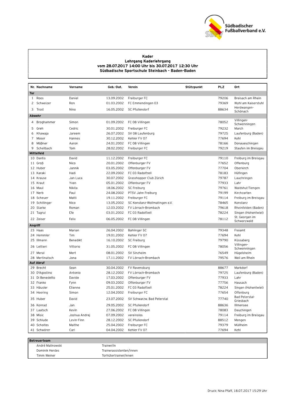 Kader Lehrgang Kaderlehrgang Vom 28.07.2017 14:00 Uhr Bis 30.07.2017 12:30 Uhr Südbadische Sportschule Steinbach - Baden-Baden