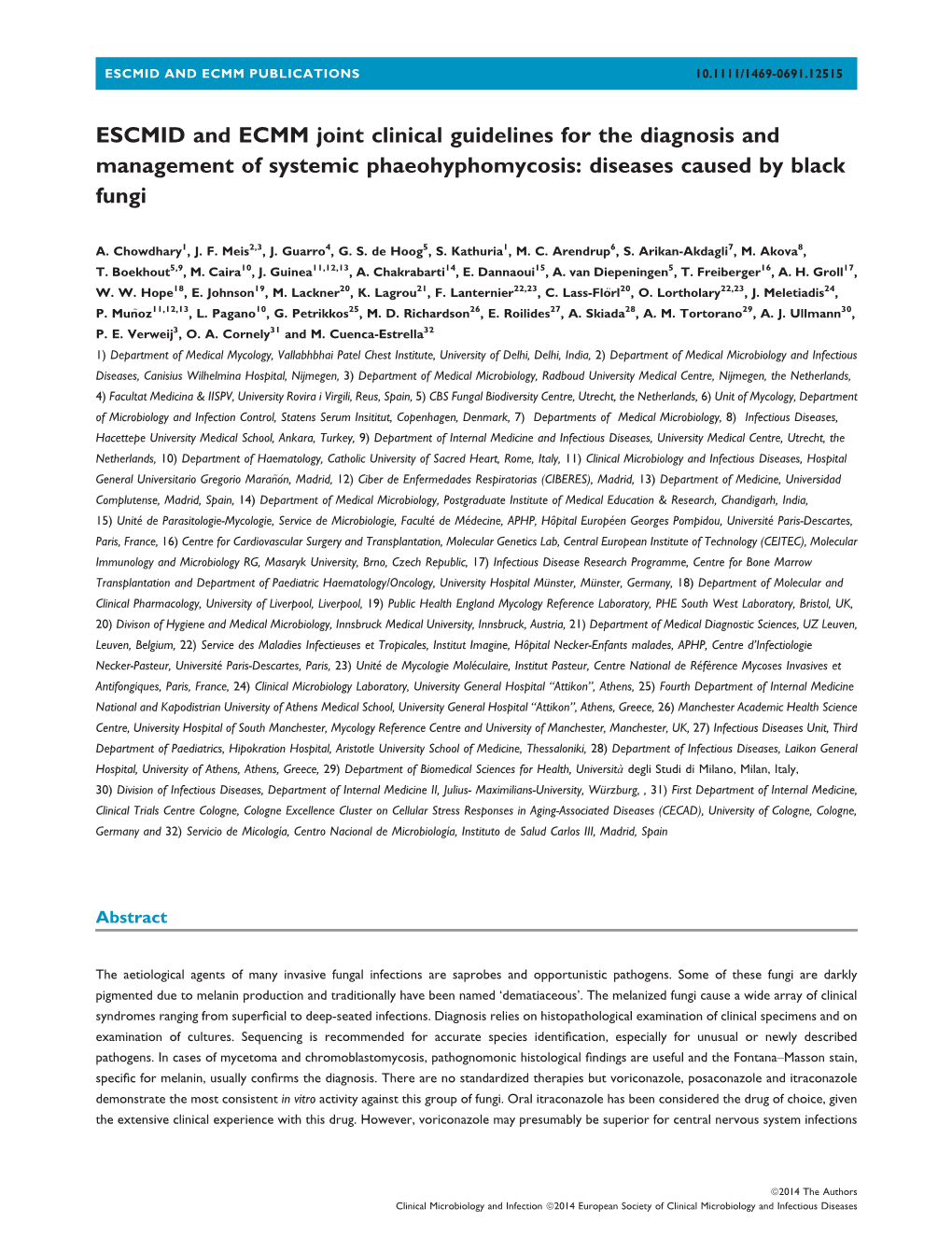 ESCMID and ECMM Joint Clinical Guidelines for the Diagnosis and Management of Systemic Phaeohyphomycosis: Diseases Caused by Black Fungi