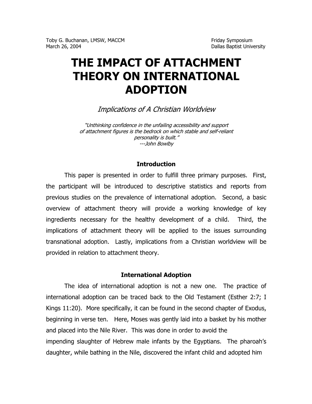 The Impact of Attachment Theory on International Adoption