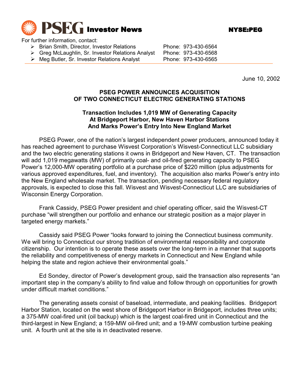 Pseg Power Acquisition Fact Sheet