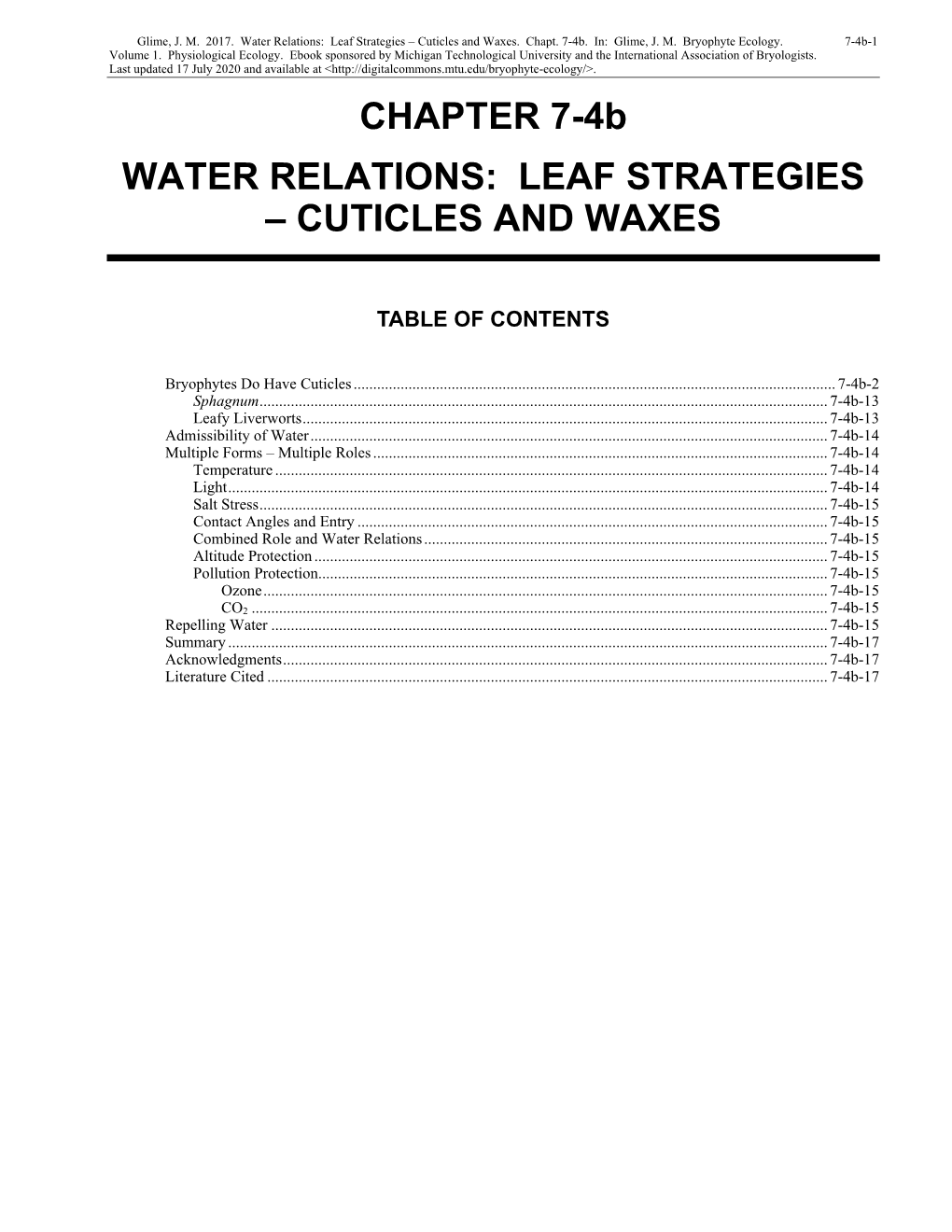 Volume 1, Chapter 7-4B: Water Relations: Leaf Strategies