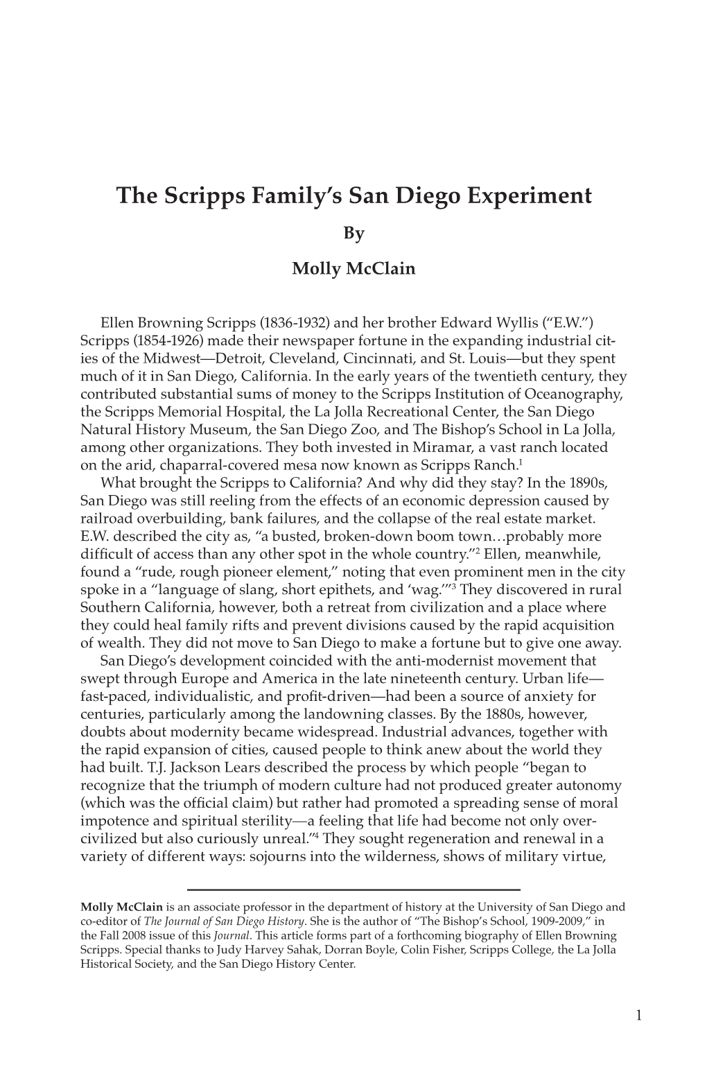 The Scripps Family's San Diego Experiment