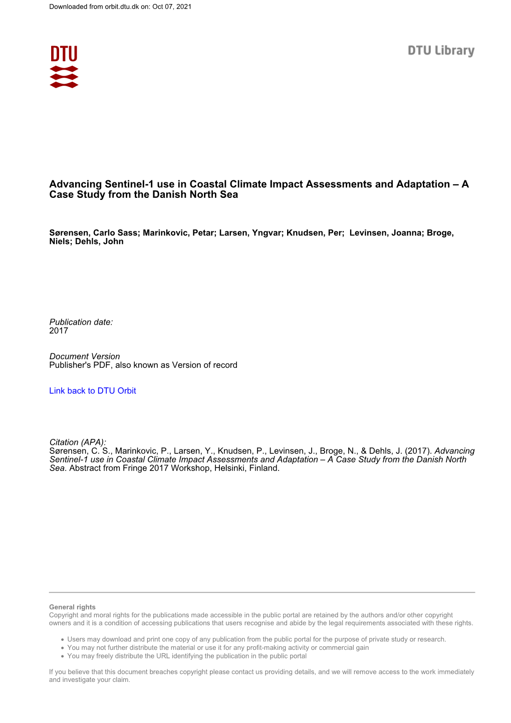 Advancing Sentinel-1 Use in Coastal Climate Impact Assessments and Adaptation – a Case Study from the Danish North Sea