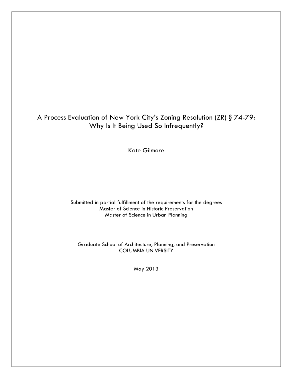 A Process Evaluation of New York City's Zoning