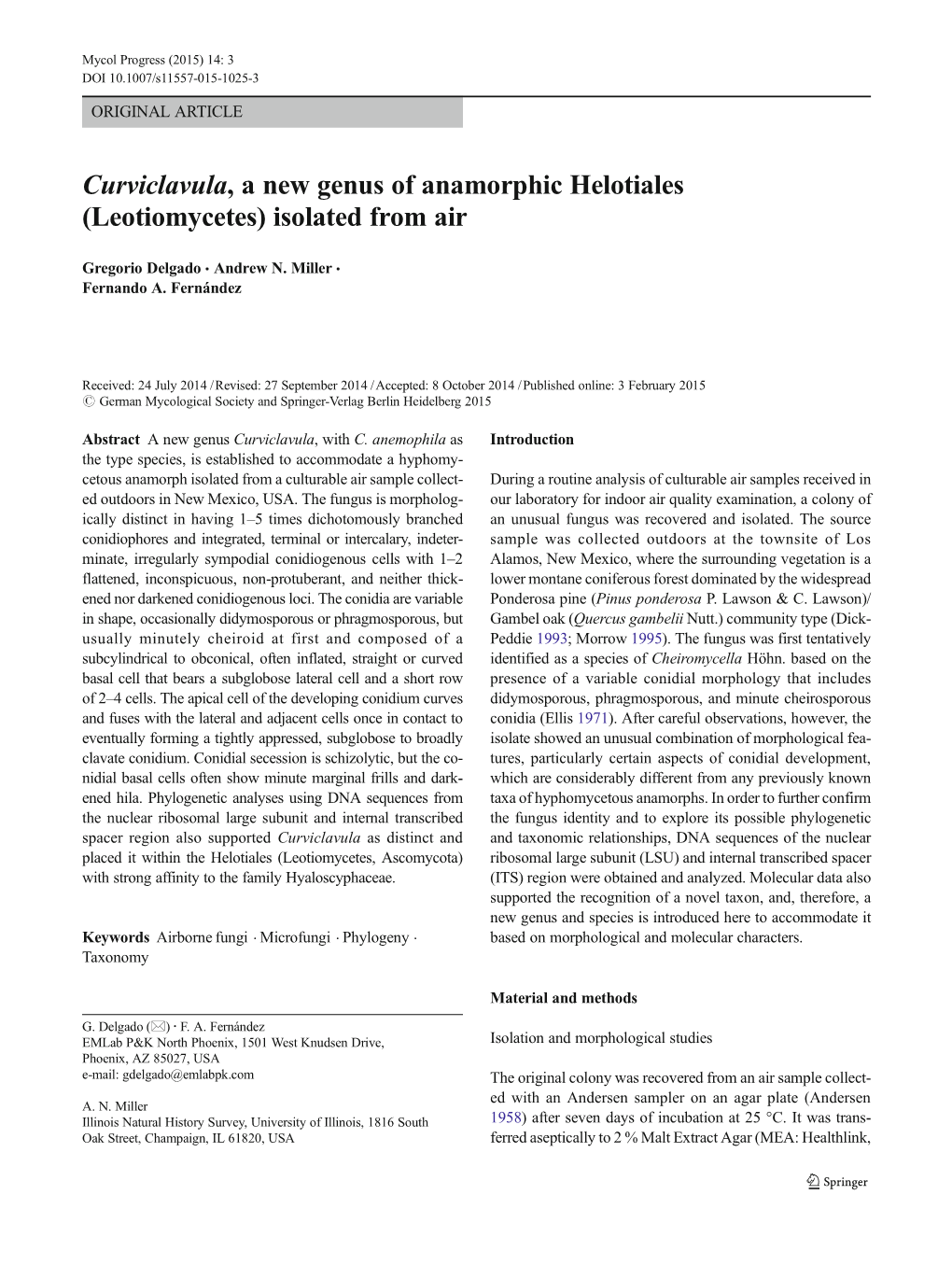 Curviclavula, a New Genus of Anamorphic Helotiales (Leotiomycetes) Isolated from Air