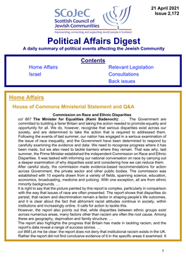 Political Affairs Digest a Daily Summary of Political Events Affecting the Jewish Community