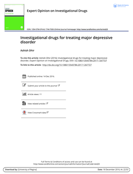 Investigational Drugs for Treating Major Depressive Disorder