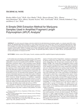 A Simple DNA Extraction Method for Marijuana Samples Used in Amplified Fragment Length Polymorphism (AFLP) Analysis*