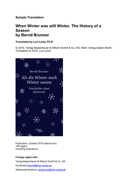 When Winter Was Still Winter. the History of a Season by Bernd Brunner