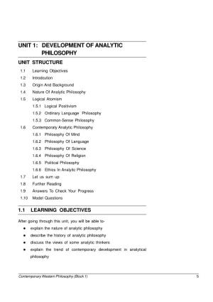Unit 1: Development of Analytic Philosophy