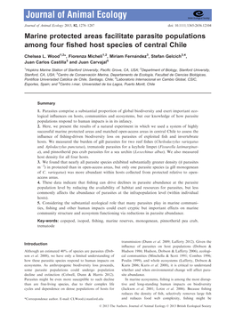 Marine Protected Areas Facilitate Parasite Populations Among Four ﬁshed Host Species of Central Chile