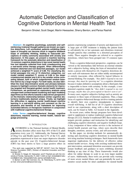 Automatic Detection and Classification of Cognitive Distortions in Mental