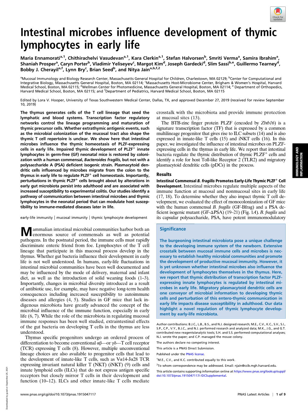 Intestinal Microbes Influence Development of Thymic Lymphocytes in Early Life