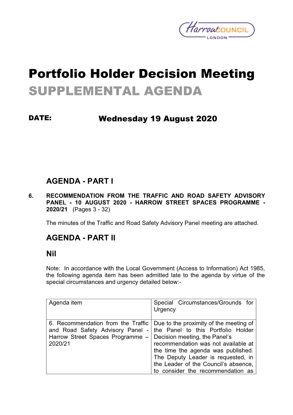 (Public Pack)Supplemental Agenda Agenda Supplement for Portfolio