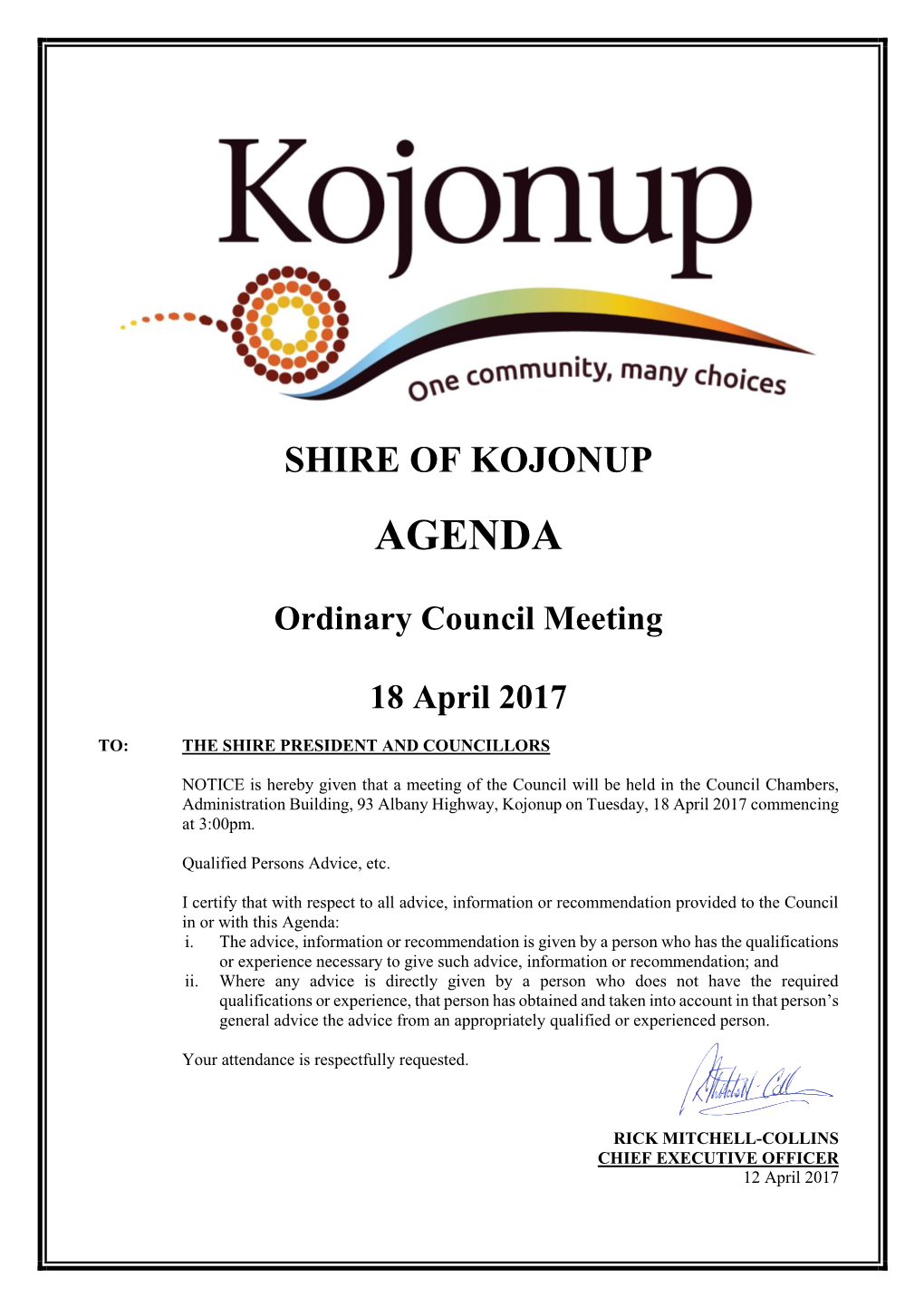 Ordinary Council Meeting 18 April 2017