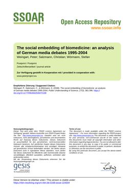 An Analysis of German Media Debates 1995-2004 Weingart, Peter; Salzmann, Christian; Wörmann, Stefan