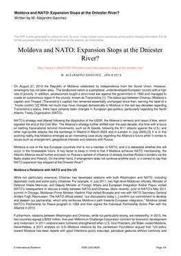 Moldova and NATO: Expansion Stops at the Dniester River? Written by W