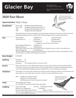 Glacier Bay 2020 Fact Sheet