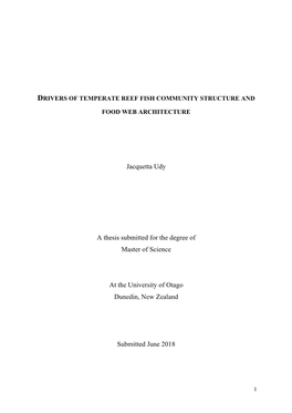 Jacquetta Udy a Thesis Submitted for the Degree of Master of Science at the University of Otago Dunedin, New Zealand Submitted