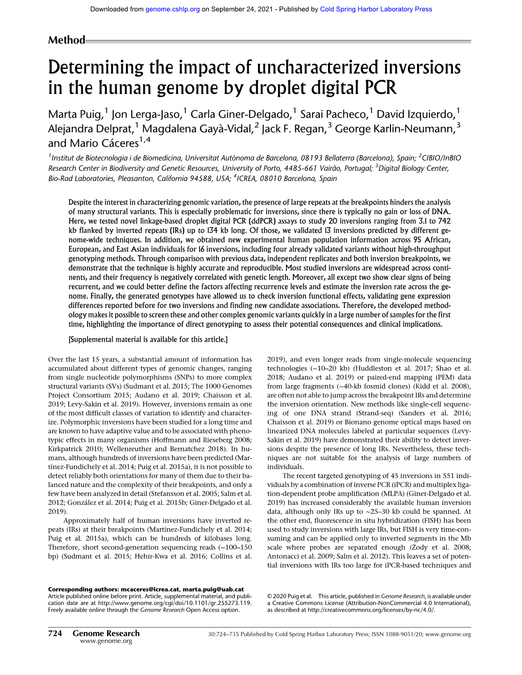Determining the Impact of Uncharacterized Inversions in the Human Genome by Droplet Digital PCR