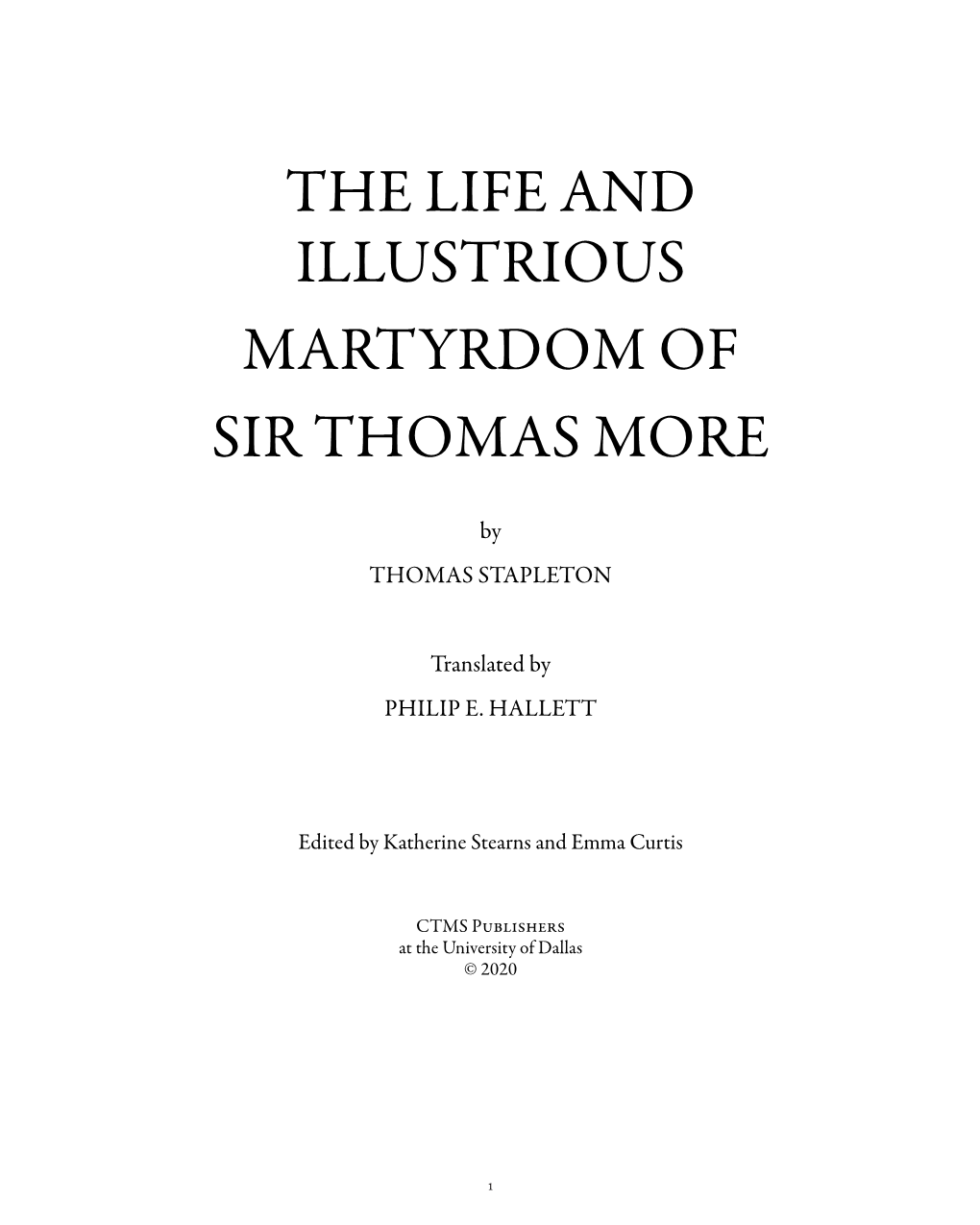 Thomas Stapleton, the Life and Illustrious Martyrdom of Sir Thomas