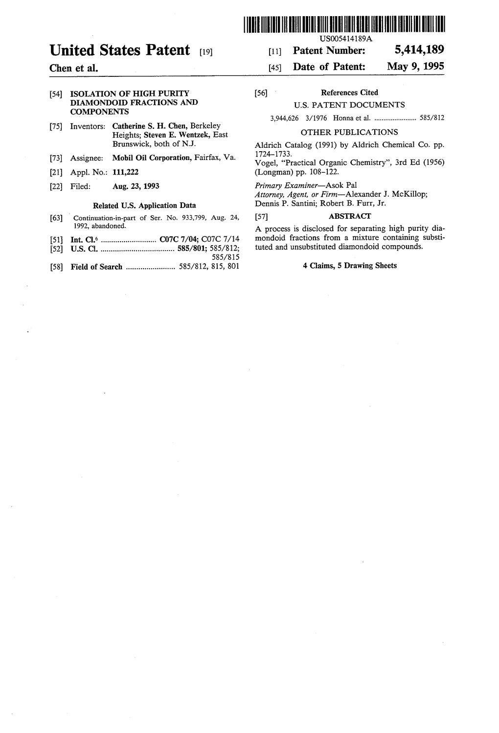 United States Patent (19) 11 Patent Number: 5,414,189 Chen Et Al