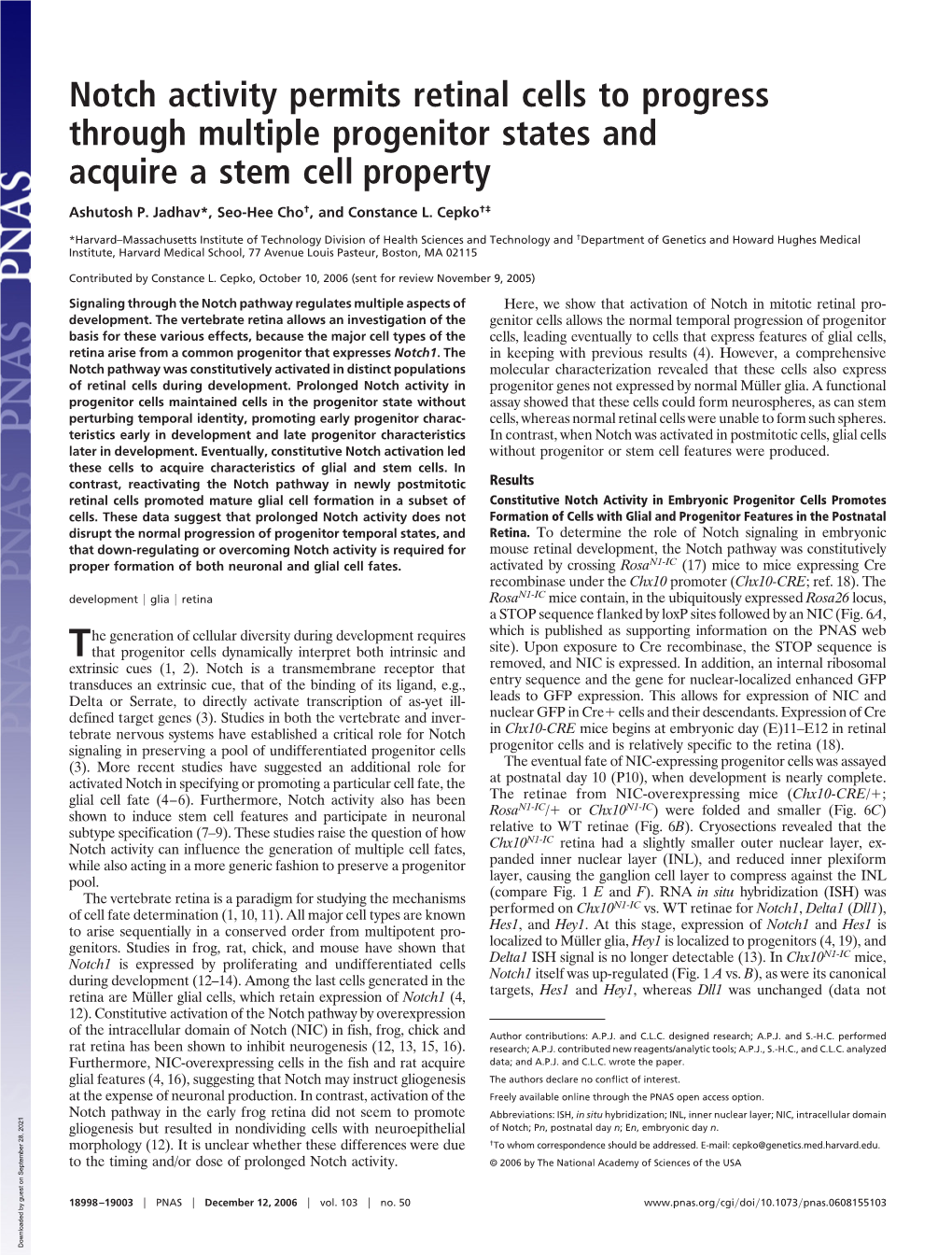 Notch Activity Permits Retinal Cells to Progress Through Multiple Progenitor States and Acquire a Stem Cell Property