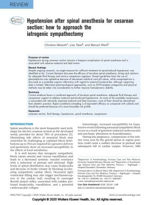 Hypotension After Spinal Anesthesia for Cesarean