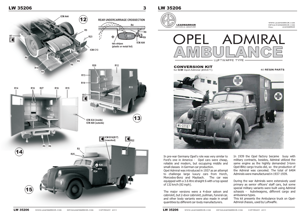 AMBULANCE R6 LUFTWAFFE TYPE R9 R8 R20 R12 R10 CONVERSION KIT for ICM Opel-Admiral (#35471) 40 RESIN PARTS R4 R13 R21 R19 R13 R14 R18 R27 R18 R15 R16 R16 R17