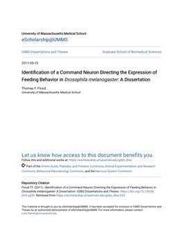 Identification of a Command Neuron Directing the Expression of Feeding Behavior in Drosophila Melanogaster: a Dissertation