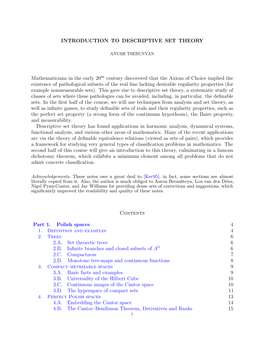 INTRODUCTION to DESCRIPTIVE SET THEORY Mathematicians In