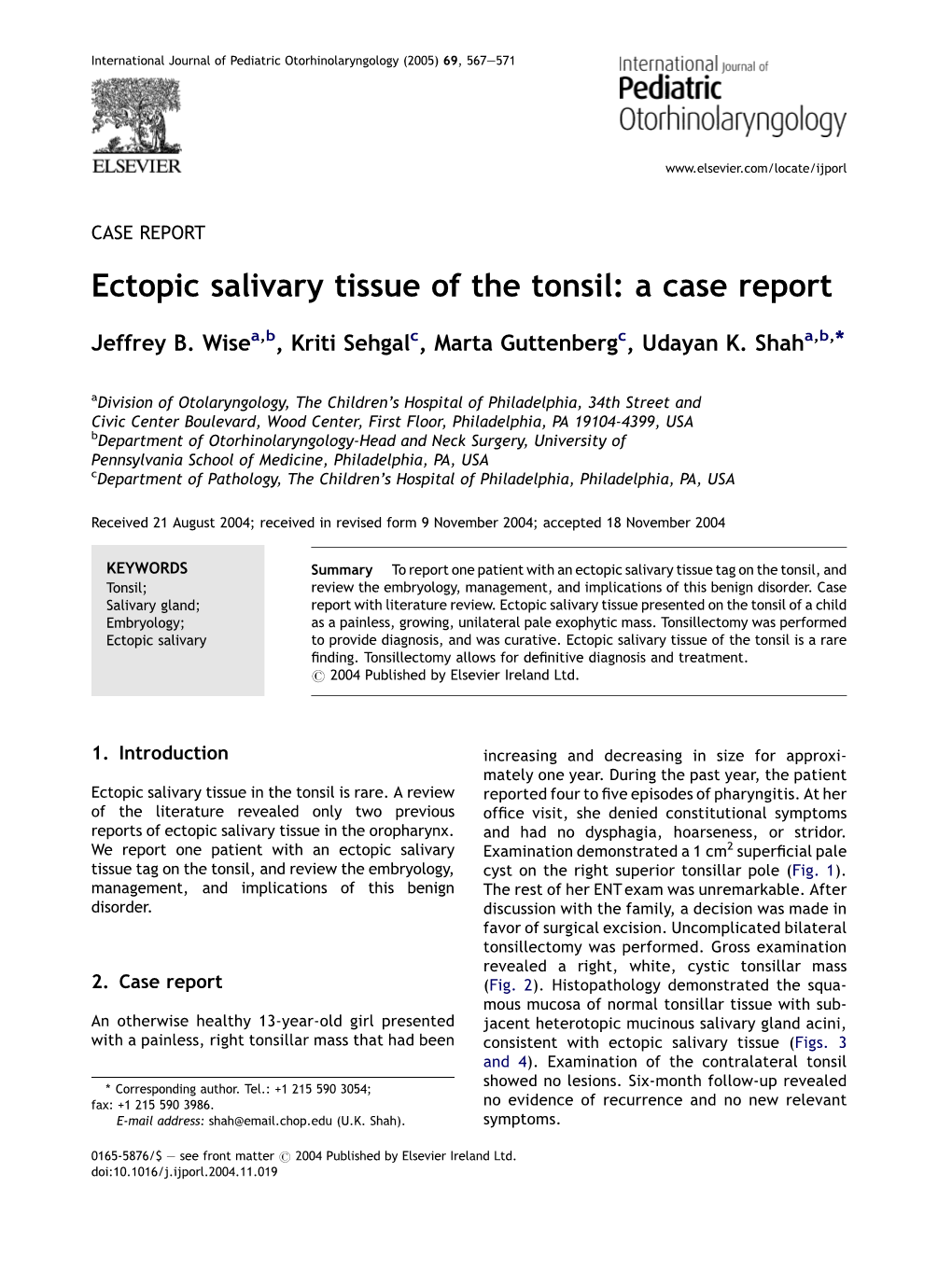 Ectopic Salivary Tissue of the Tonsil: a Case Report