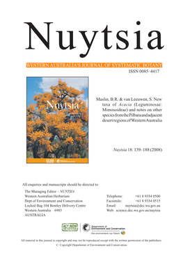 Nuytsia WESTERN AUSTRALIA's JOURNAL of SYSTEMATIC BOTANY ISSN 0085–4417