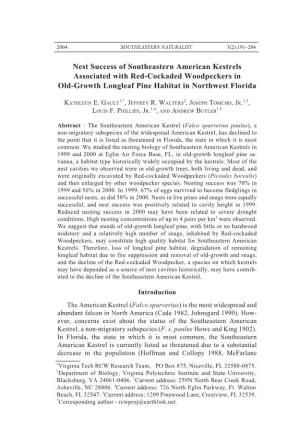 Nest Success of Southeastern American Kestrels Associated with Red-Cockaded Woodpeckers in Old-Growth Longleaf Pine Habitat in Northwest Florida