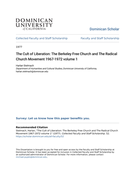 The Cult of Liberation: the Berkeley Free Church and the Radical Church Movement 1967-1972 Volume 1