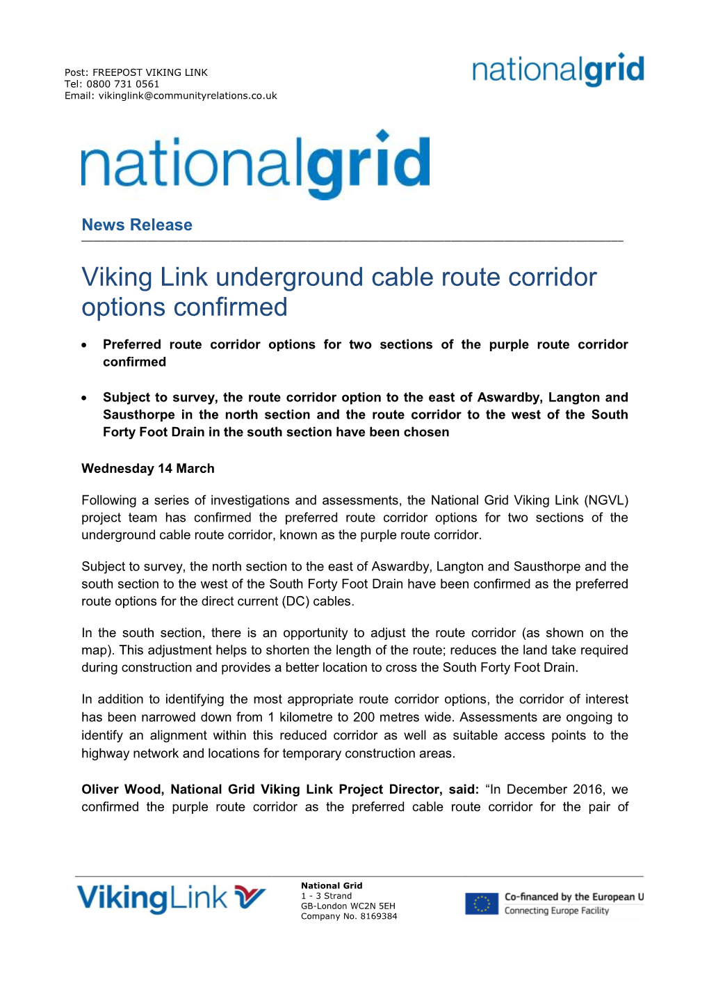 Viking Link Underground Cable Route Corridor Options Confirmed