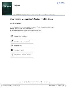 Charisma in Max Weber's Sociology of Religion