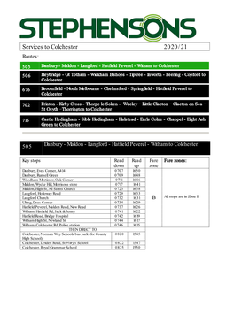 Services to Colchester 2020/21