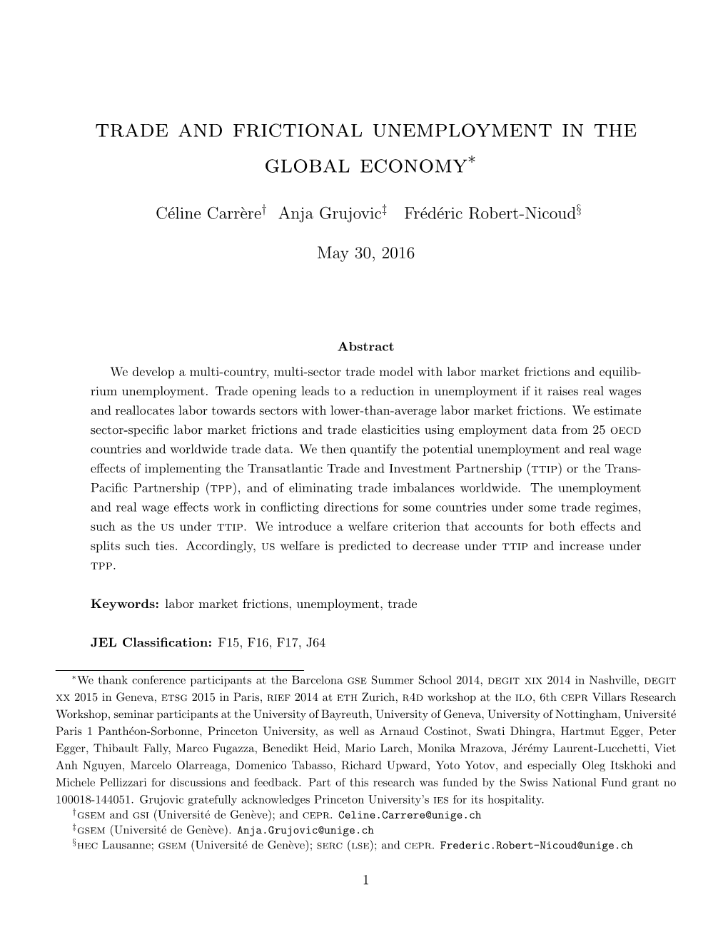 Trade and Frictional Unemployment in the Global Economy∗