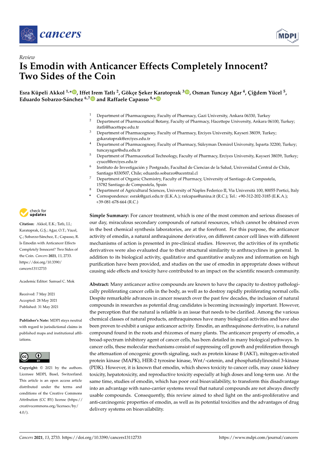 Is Emodin with Anticancer Effects Completely Innocent? Two Sides of the Coin