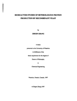 Bioreactor Studies of Heterologous Protein Production by Recombinant Yeast