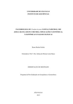 Ediacarano, Grupo Corumbá): Implicações Tafonômicas, Taxonômicas E Paleoecológicas
