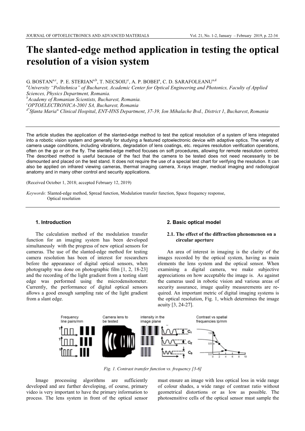 The Slanted-Edge Method Application in Testing the Optical Resolution of a Vision System