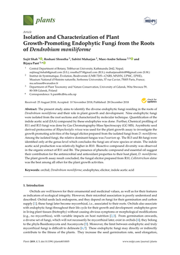 Isolation and Characterization of Plant Growth-Promoting Endophytic Fungi from the Roots of Dendrobium Moniliforme