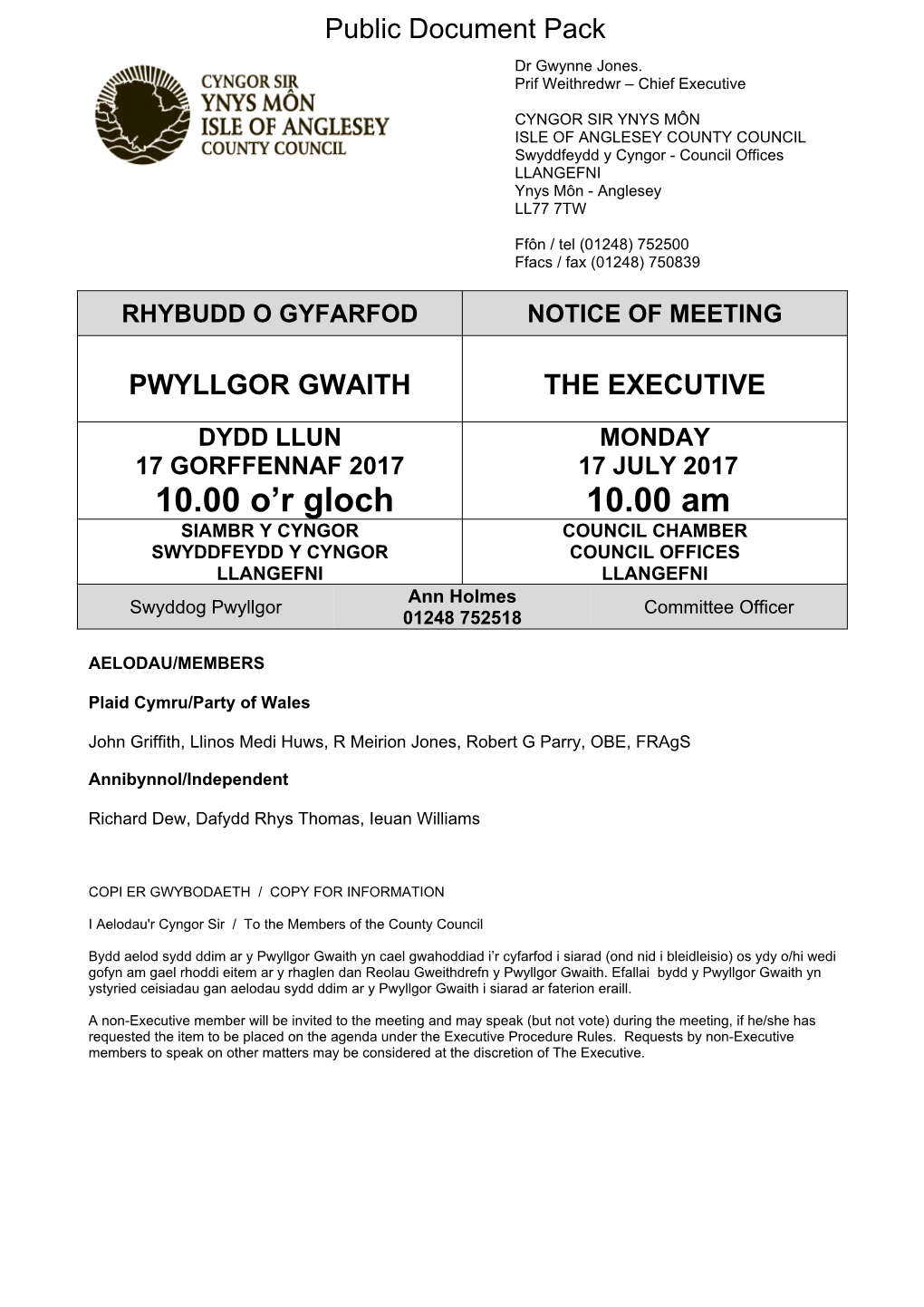 (Public Pack)Agenda Document for the Executive, 17/07/2017 10:00