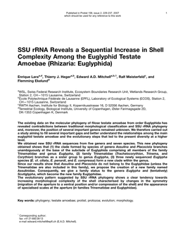 SSU Rrna Reveals a Sequential Increase in Shell Complexity Among the Euglyphid Testate Amoebae (Rhizaria: Euglyphida)